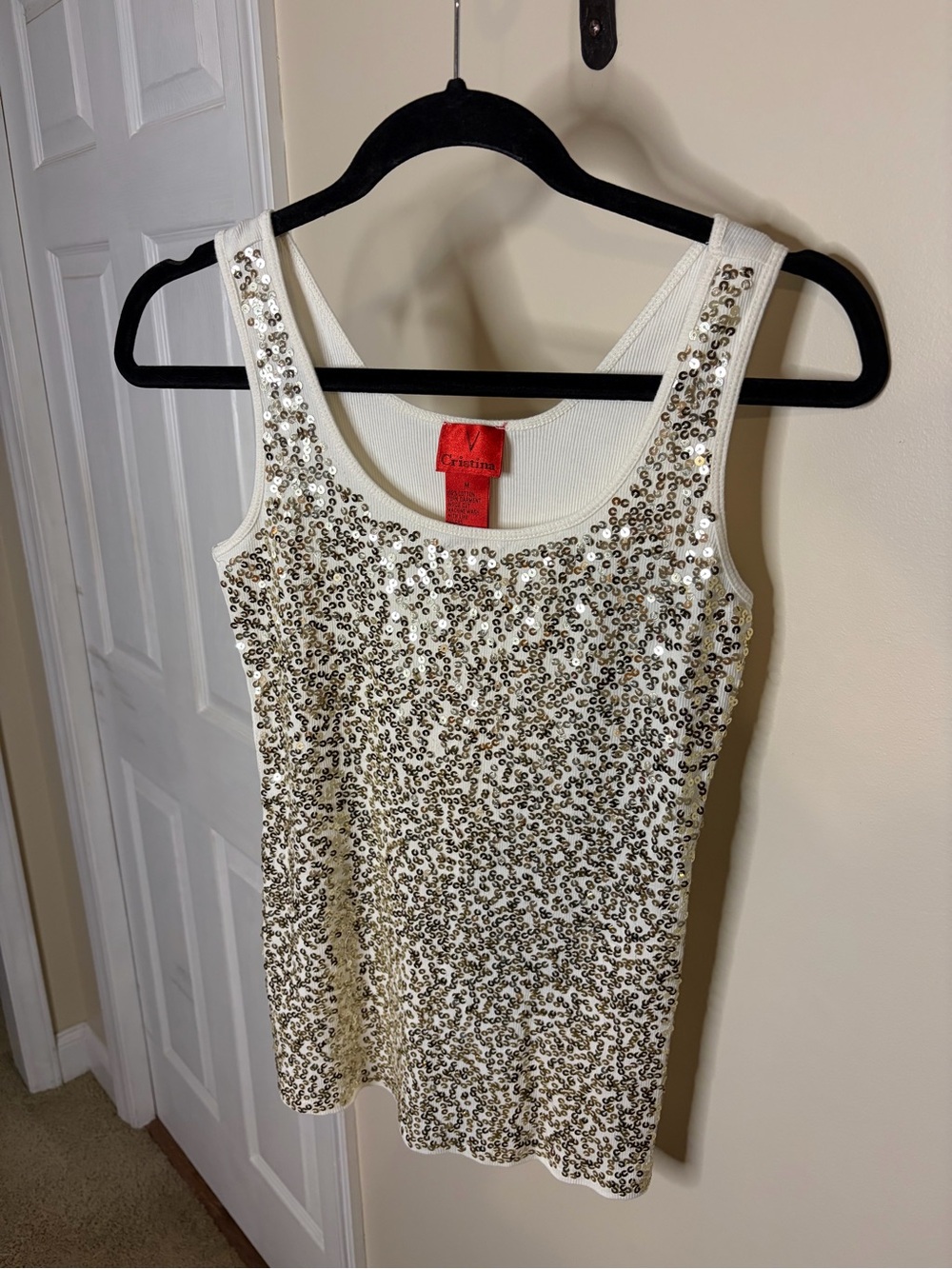 Christina White Tank with Gold Sequin Front #1274